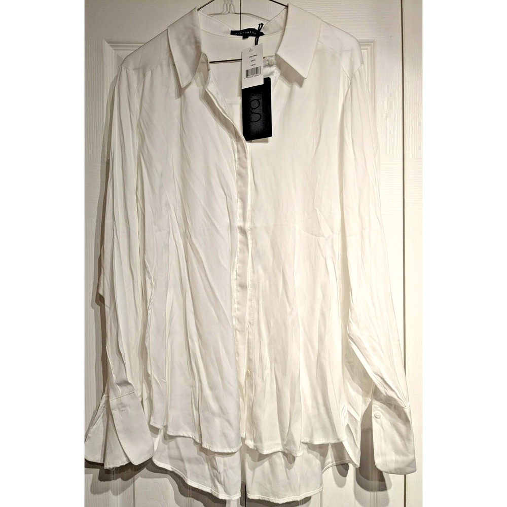 Gibsonlook Shirt Women L Button Long Sleeve Layered Cuff Blouse Top Career NWT